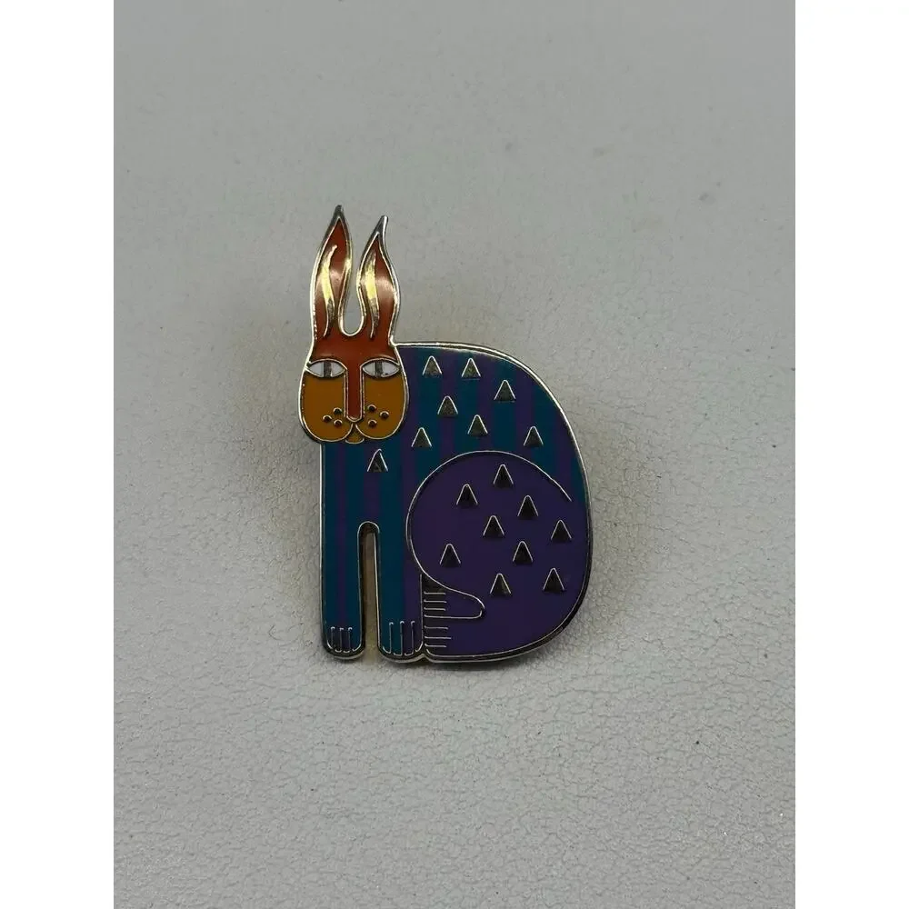 Vintage Laurel Burch Rabbit for Ross Enamel Multi Color Brooch